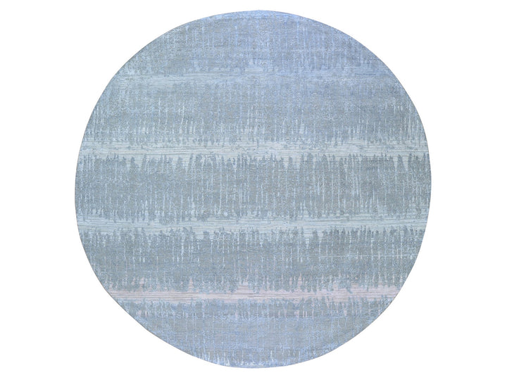 10'1" x 10'1" New Hand Knotted Grey Wool & Silk Round Oriental Rug - MOA10266701