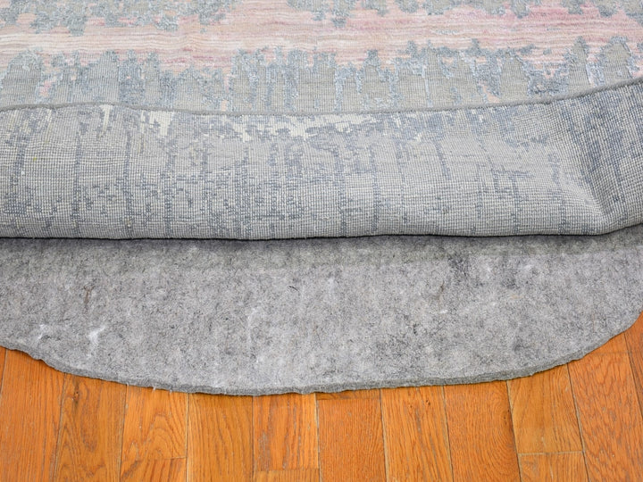 10'1" x 10'1" New Hand Knotted Grey Wool & Silk Round Oriental Rug - MOA10266701