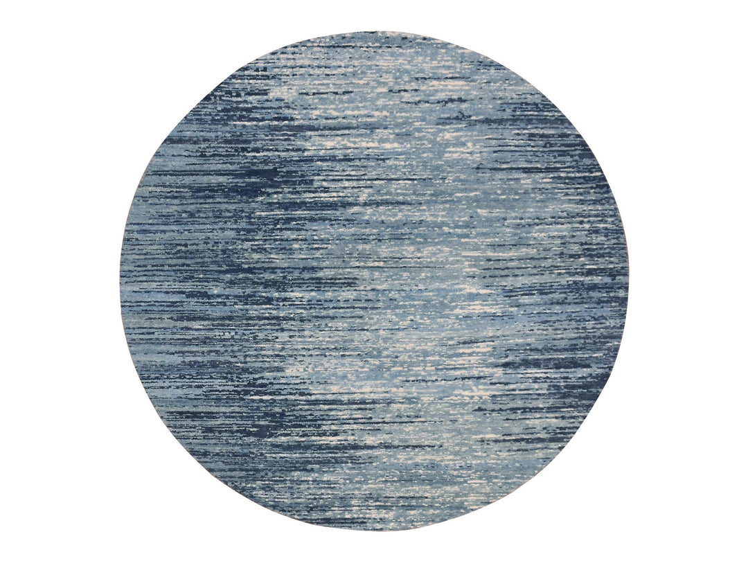 9'0" x 9'0" New Hand Knotted Blue Wool Round Oriental Rug - MOA10266703