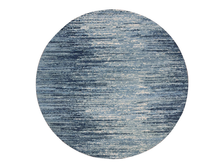 9'0" x 9'0" New Hand Knotted Blue Wool Round Oriental Rug - MOA10266703