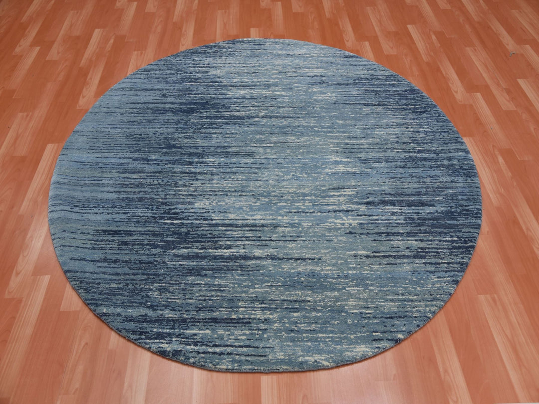 9'0" x 9'0" New Hand Knotted Blue Wool Round Oriental Rug - MOA10266703