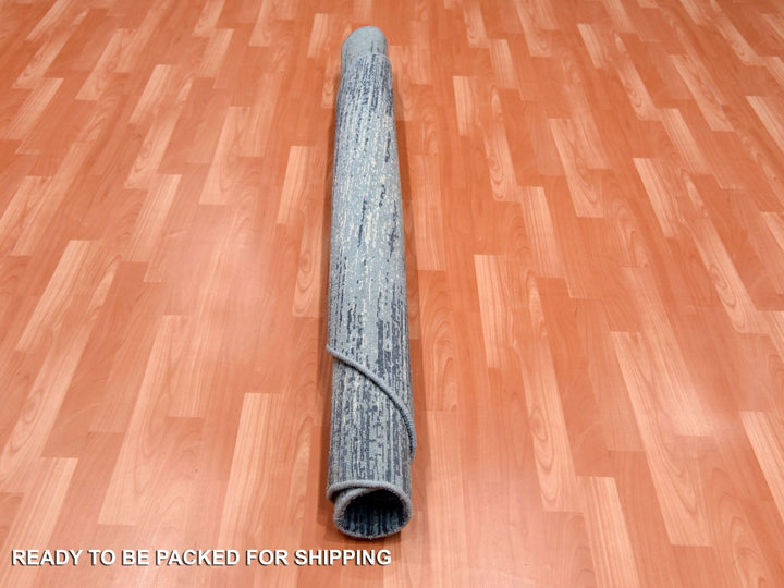 9'0" x 9'0" New Hand Knotted Blue Wool Round Oriental Rug - MOA10266703