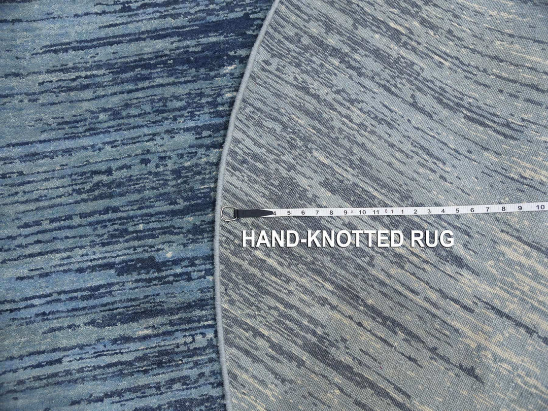 9'0" x 9'0" New Hand Knotted Blue Wool Round Oriental Rug - MOA10266703