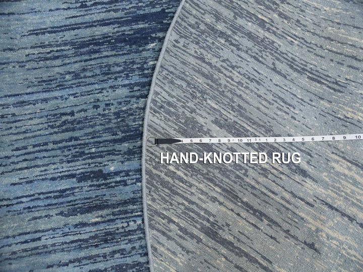 9'0" x 9'0" New Hand Knotted Blue Wool Round Oriental Rug - MOA10266703
