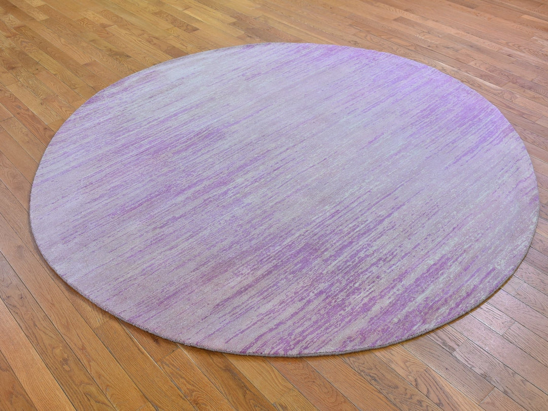 7'0" x 7'0" New Hand Knotted Pink Wool Round Oriental Rug - MOA10266705