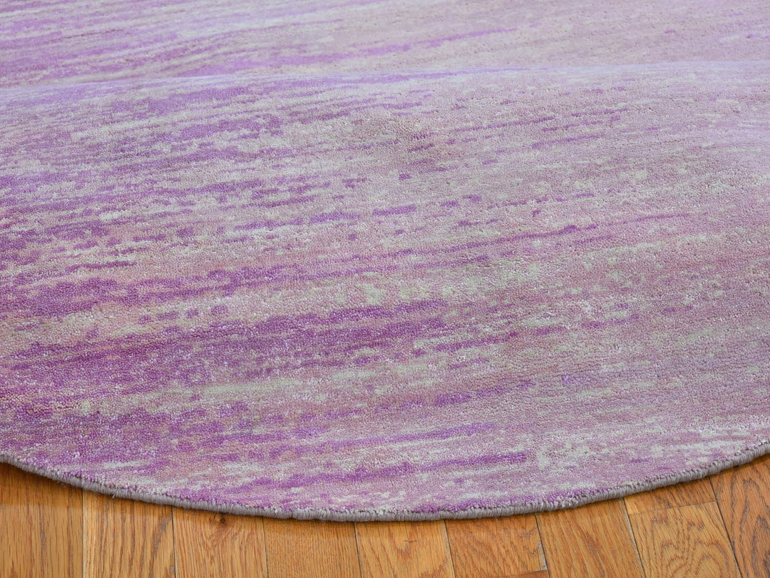 7'0" x 7'0" New Hand Knotted Pink Wool Round Oriental Rug - MOA10266705