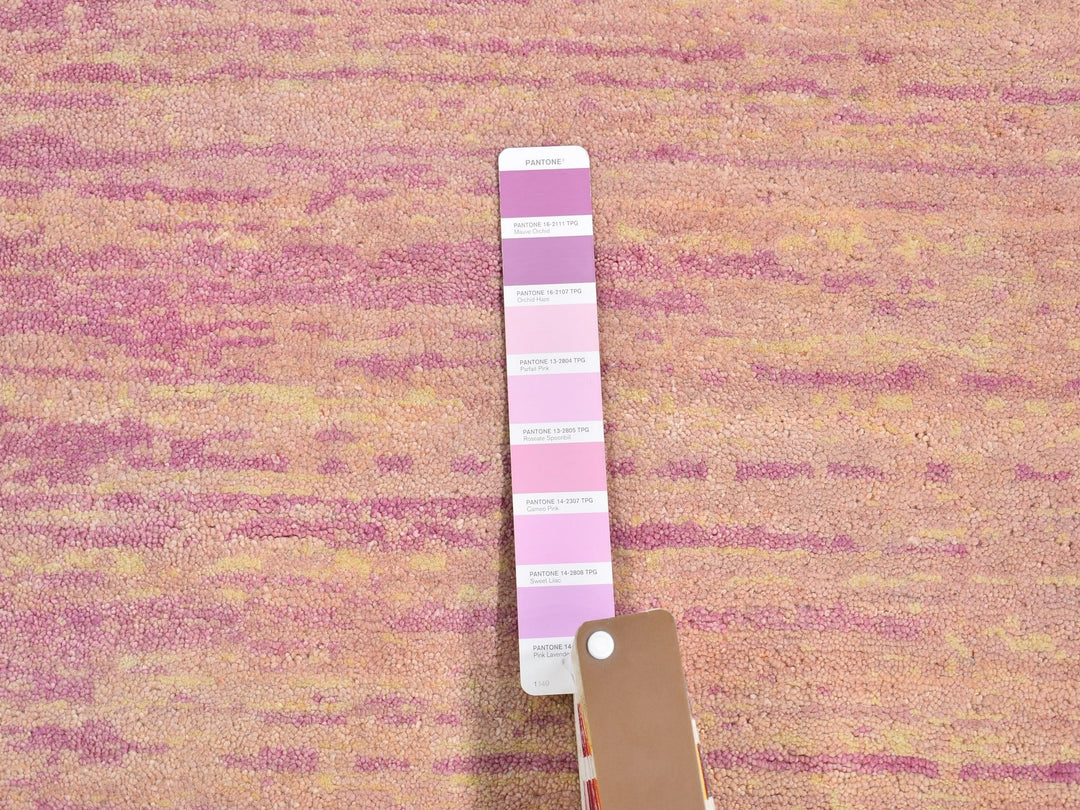7'0" x 7'0" New Hand Knotted Pink Wool Round Oriental Rug - MOA10266705