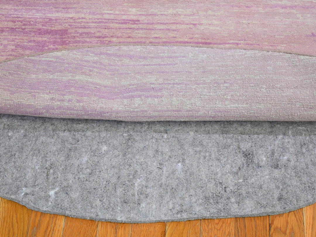 7'0" x 7'0" New Hand Knotted Pink Wool Round Oriental Rug - MOA10266705