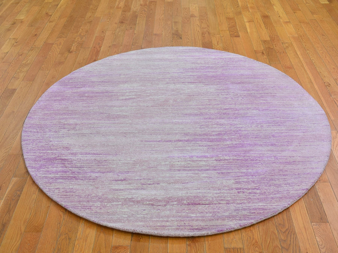 6'2" x 6'2" New Hand Knotted Pink Wool Round Oriental Rug - MOA10266706