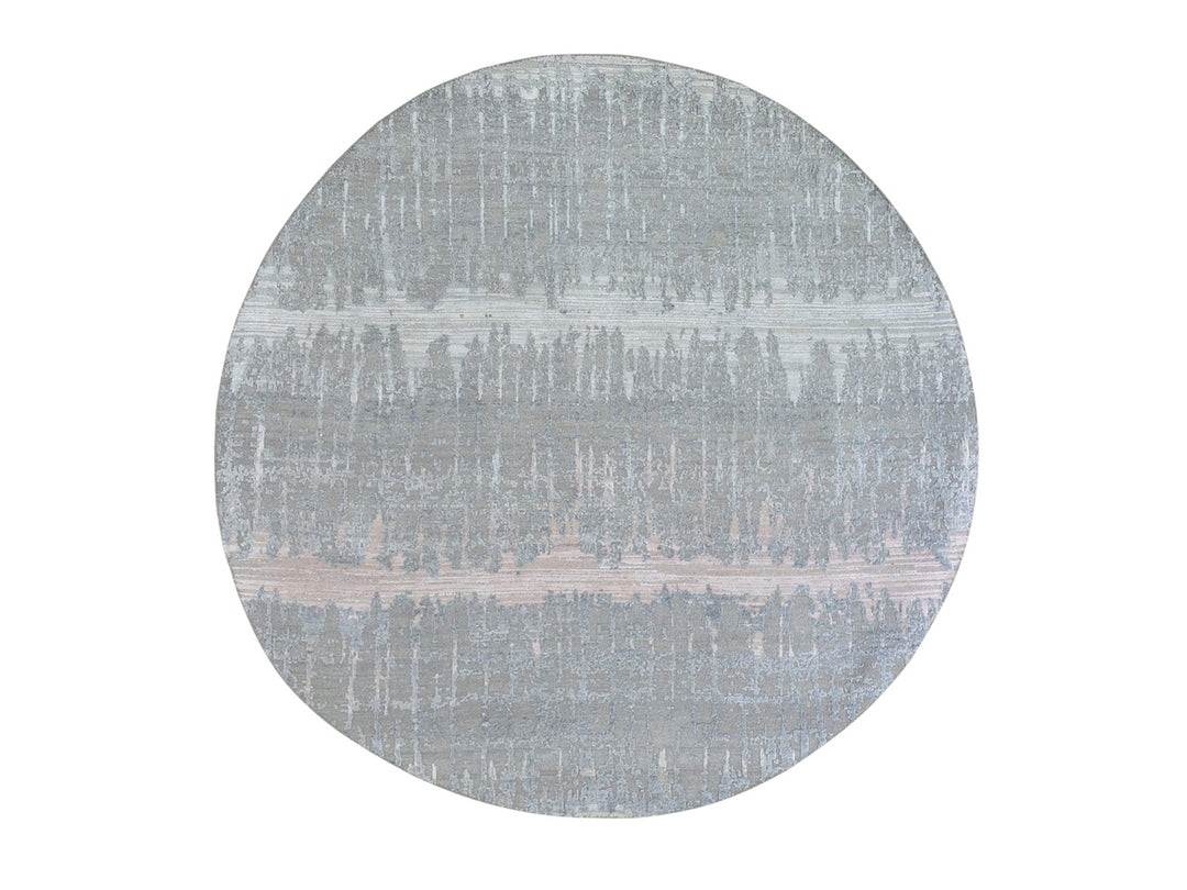 6'0" x 6'0" New Hand Knotted Grey Wool & Silk Round Oriental Rug - MOA10266707