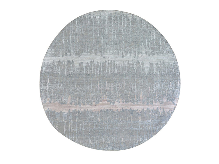 6'0" x 6'0" New Hand Knotted Grey Wool & Silk Round Oriental Rug - MOA10266707