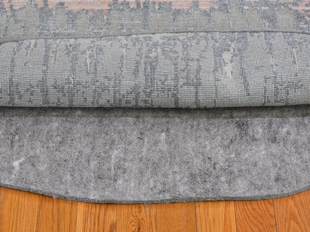 6'0" x 6'0" New Hand Knotted Grey Wool & Silk Round Oriental Rug - MOA10266707