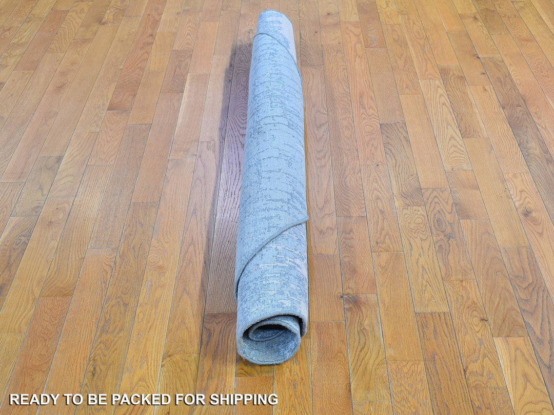 6'0" x 6'0" New Hand Knotted Grey Wool & Silk Round Oriental Rug - MOA10266707