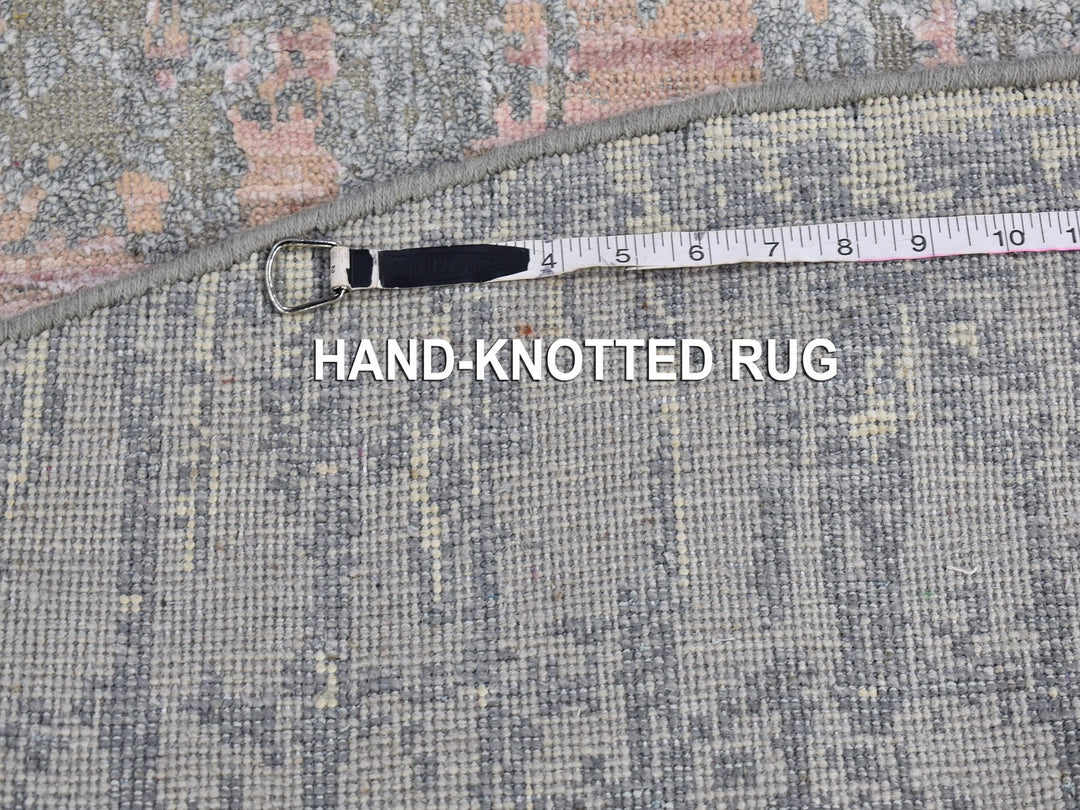 6'0" x 6'0" New Hand Knotted Grey Wool & Silk Round Oriental Rug - MOA10266707