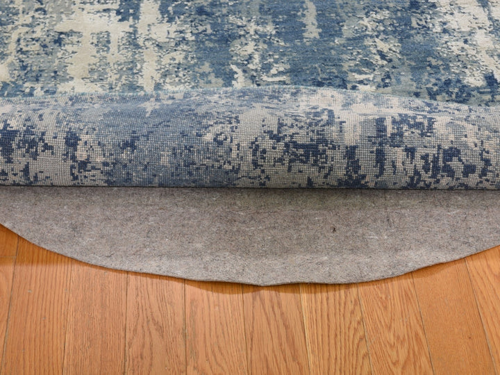 6'2" x 6'2" New Hand Knotted Blue Wool & Pure Silk Round Oriental Rug - MOA10266717