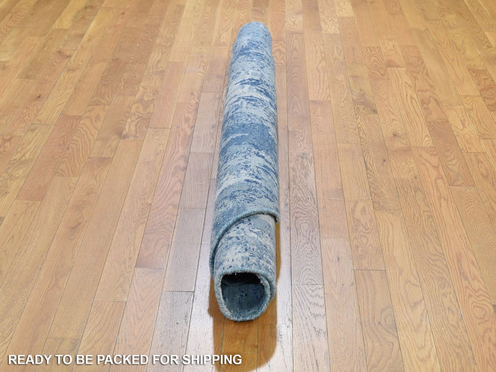 6'2" x 6'2" New Hand Knotted Blue Wool & Pure Silk Round Oriental Rug - MOA10266717