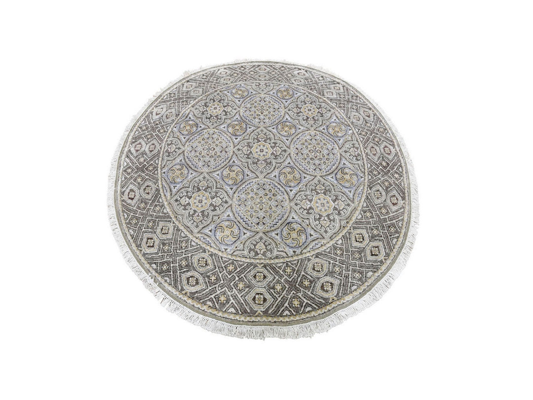 5'1" x 5'1" New Hand Knotted Brown Wool & Silk Round Oriental Rug - MOA10266718
