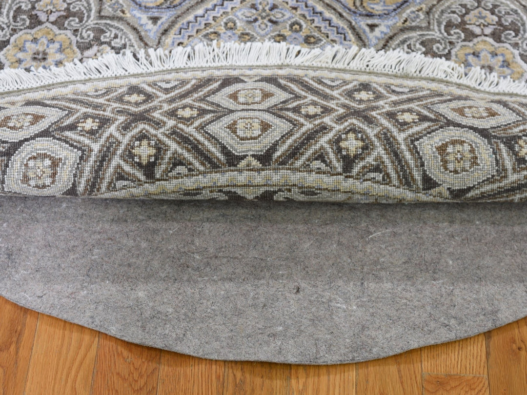 5'1" x 5'1" New Hand Knotted Brown Wool & Silk Round Oriental Rug - MOA10266718