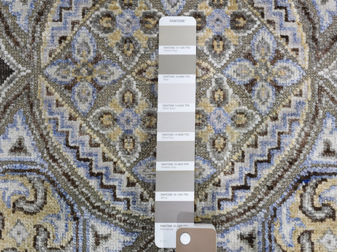 5'1" x 5'1" New Hand Knotted Brown Wool & Silk Round Oriental Rug - MOA10266718