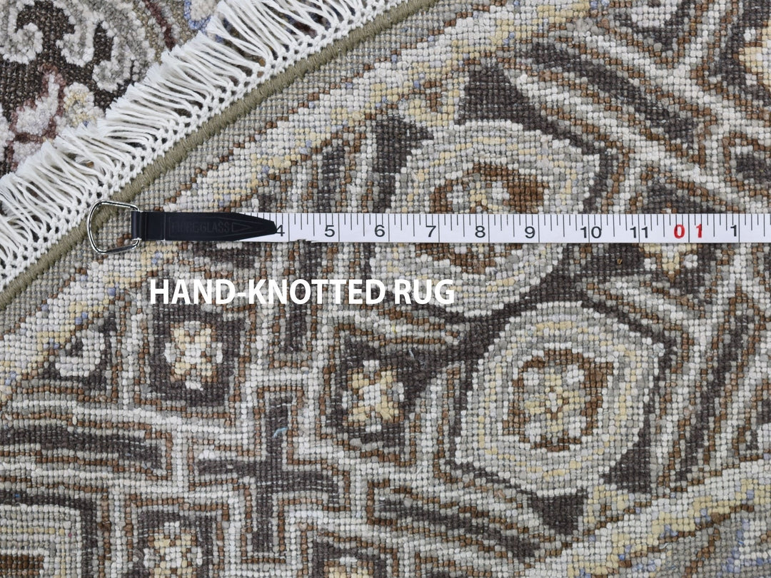 5'1" x 5'1" New Hand Knotted Brown Wool & Silk Round Oriental Rug - MOA10266718