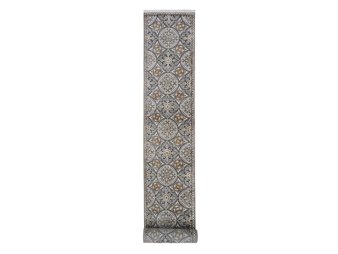 2'6" x 24'1" New Hand Knotted Brown Wool & Silk Runner Oriental Rug - MOA10266721