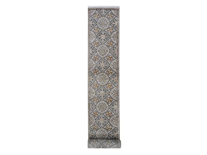 2'6" x 24'1" New Hand Knotted Brown Wool & Silk Runner Oriental Rug - MOA10266721