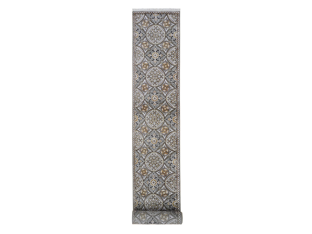 2'6" x 22'5" New Hand Knotted Brown Wool & Silk Runner Oriental Rug - MOA10266722