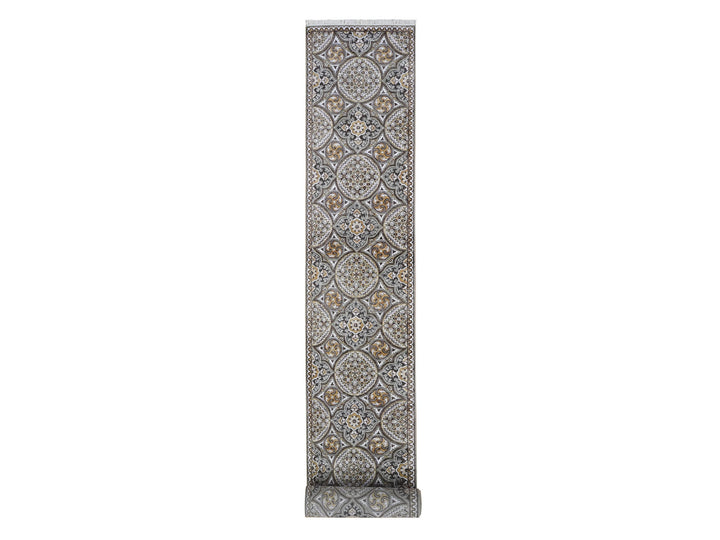 2'6" x 22'5" New Hand Knotted Brown Wool & Silk Runner Oriental Rug - MOA10266722
