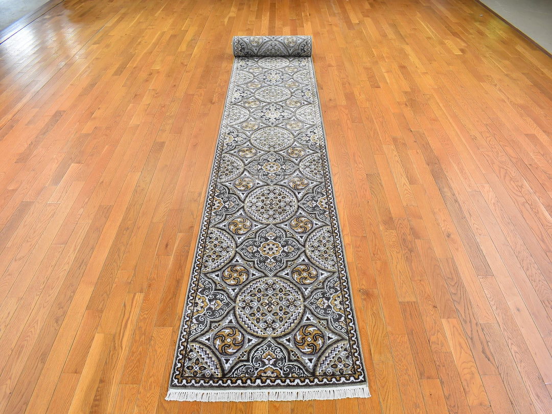 2'6" x 22'5" New Hand Knotted Brown Wool & Silk Runner Oriental Rug - MOA10266722
