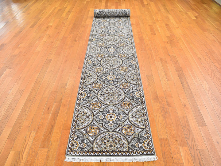 2'6" x 16'3" New Hand Knotted Brown Wool & Silk Runner Oriental Rug - MOA10266723