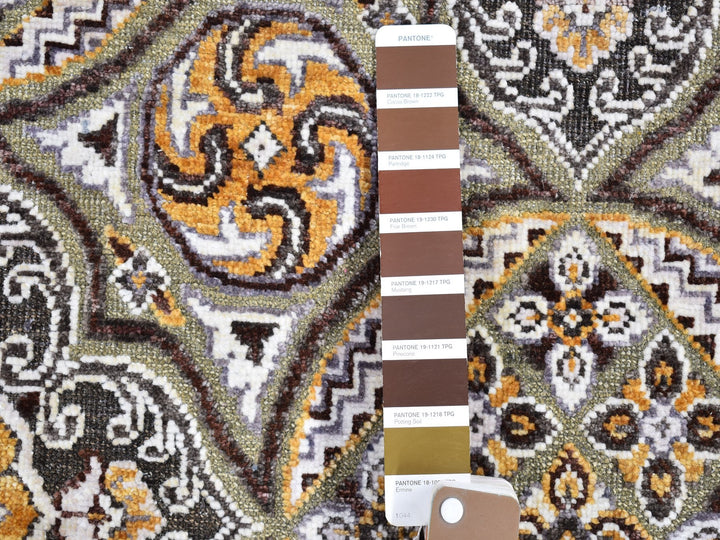2'6" x 16'3" New Hand Knotted Brown Wool & Silk Runner Oriental Rug - MOA10266723