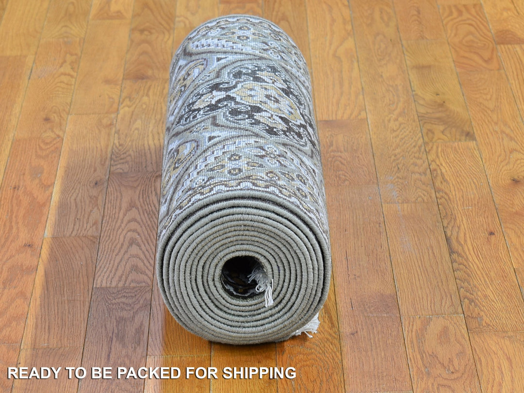 2'6" x 16'3" New Hand Knotted Brown Wool & Silk Runner Oriental Rug - MOA10266723
