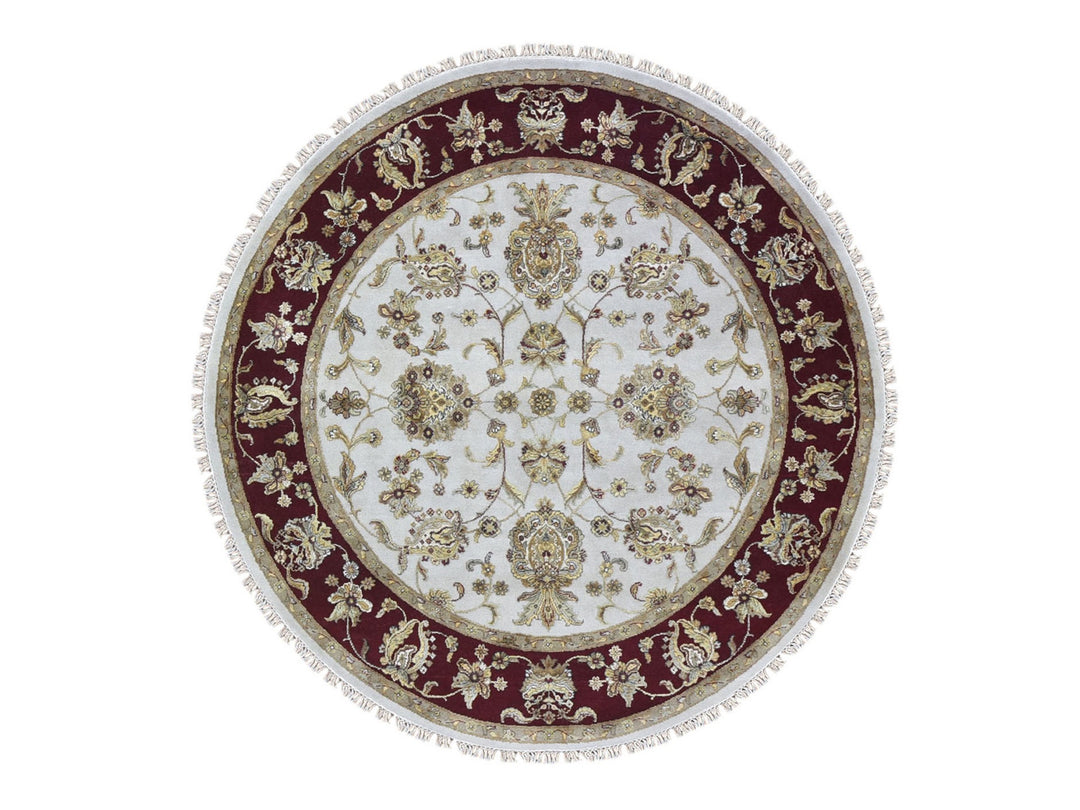 6'1" x 6'1" New Hand Knotted Ivory Wool & Silk Round Oriental Rug - MOA10266726