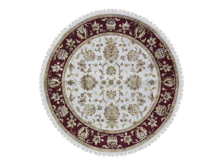 6'1" x 6'1" New Hand Knotted Ivory Wool & Silk Round Oriental Rug - MOA10266726