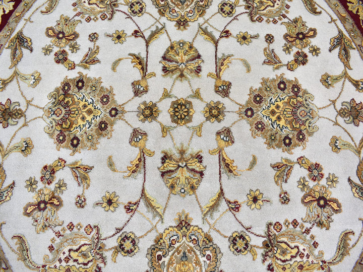 6'1" x 6'1" New Hand Knotted Ivory Wool & Silk Round Oriental Rug - MOA10266726