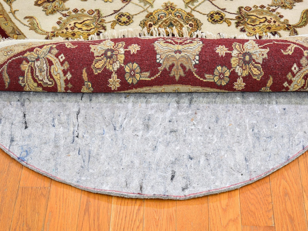 6'1" x 6'1" New Hand Knotted Ivory Wool & Silk Round Oriental Rug - MOA10266726