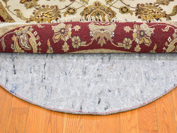 6'1" x 6'1" New Hand Knotted Ivory Wool & Silk Round Oriental Rug - MOA10266726