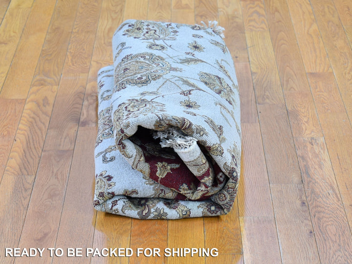 6'1" x 6'1" New Hand Knotted Ivory Wool & Silk Round Oriental Rug - MOA10266726