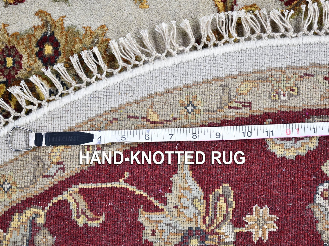 6'1" x 6'1" New Hand Knotted Ivory Wool & Silk Round Oriental Rug - MOA10266726
