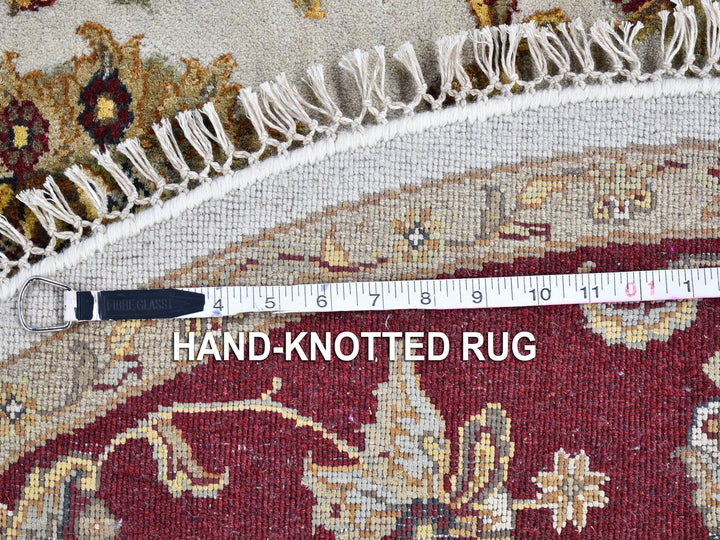 6'1" x 6'1" New Hand Knotted Ivory Wool & Silk Round Oriental Rug - MOA10266726