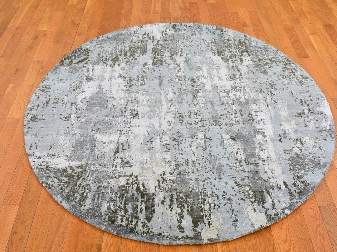 6'1" x 6'1" New Hand Knotted Blue Wool & Silk Rectangle Oriental Rug - MOA10266728