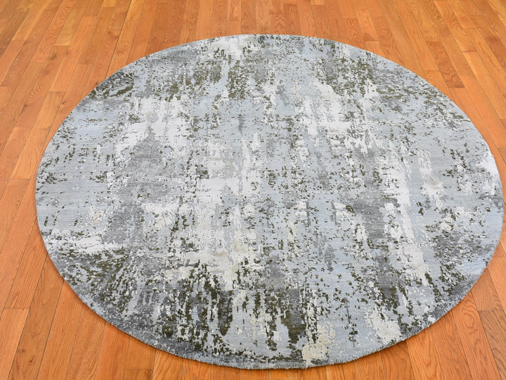 6'1" x 6'1" New Hand Knotted Blue Wool & Silk Rectangle Oriental Rug - MOA10266728