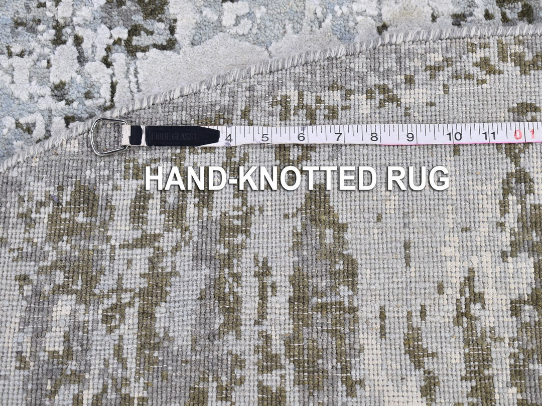 6'1" x 6'1" New Hand Knotted Blue Wool & Silk Rectangle Oriental Rug - MOA10266728