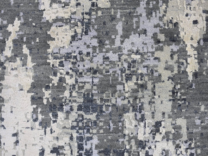 12'1" x 12'1" New Hand Knotted Grey Wool & Silk Round Oriental Rug - MOA10266733