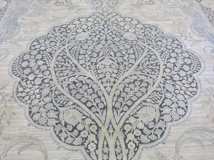 11'10" x 16'0" New Hand Knotted Ivory Wool & Silk Rectangle Oriental Rug - MOA10266735