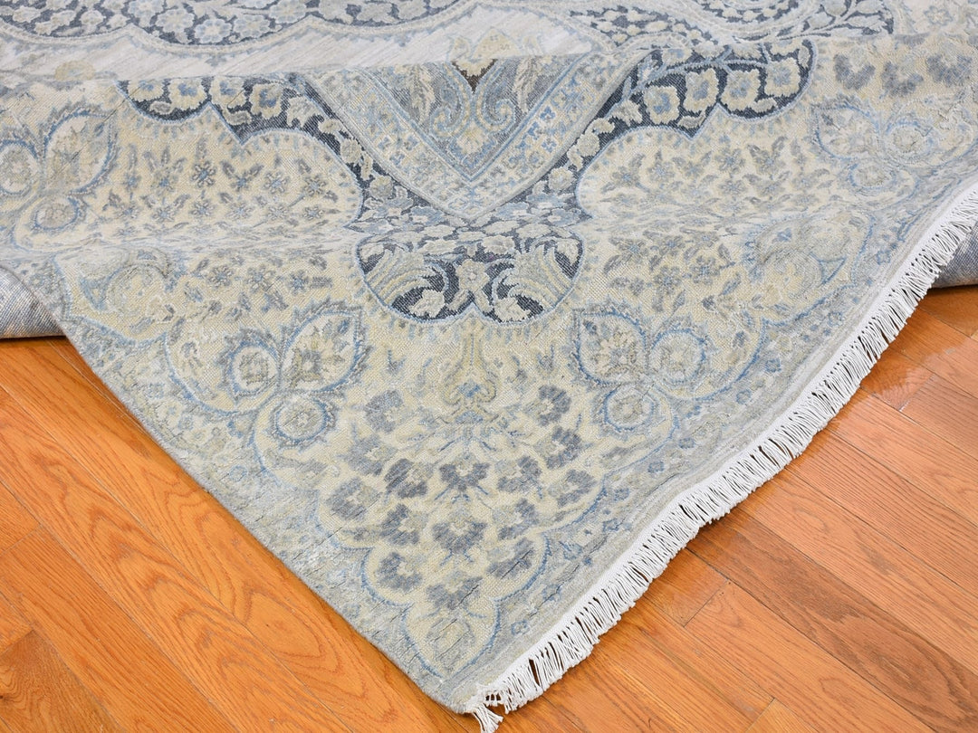 11'10" x 16'0" New Hand Knotted Ivory Wool & Silk Rectangle Oriental Rug - MOA10266735
