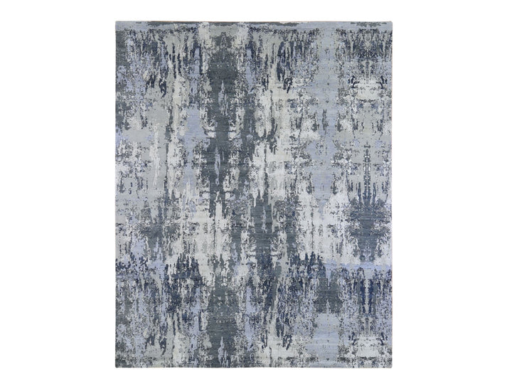8'2" x 10'2" New Hand Knotted Grey Wool & Silk Rectangle Oriental Rug - MOA10266741