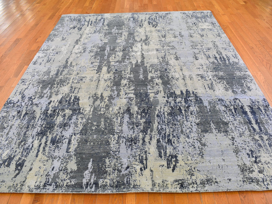 8'2" x 10'2" New Hand Knotted Grey Wool & Silk Rectangle Oriental Rug - MOA10266741
