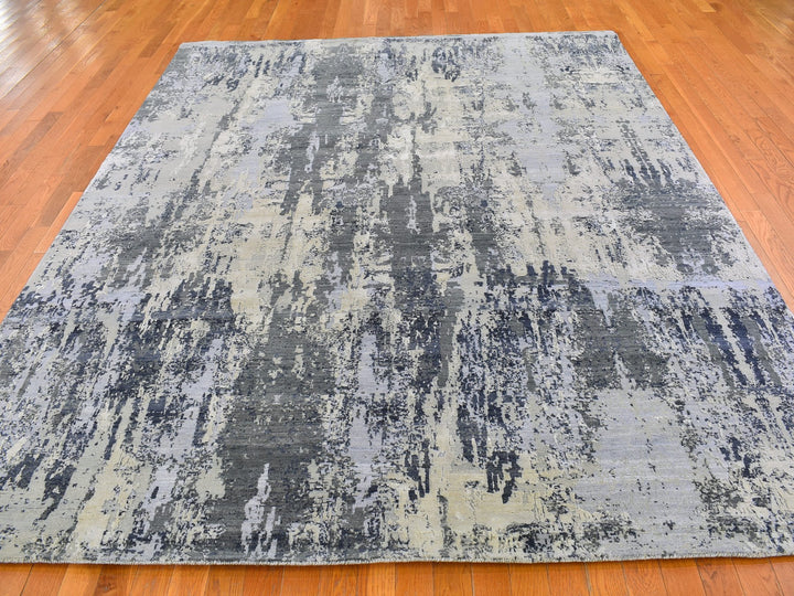 8'2" x 10'2" New Hand Knotted Grey Wool & Silk Rectangle Oriental Rug - MOA10266741