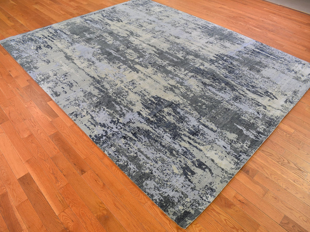 8'2" x 10'2" New Hand Knotted Grey Wool & Silk Rectangle Oriental Rug - MOA10266741